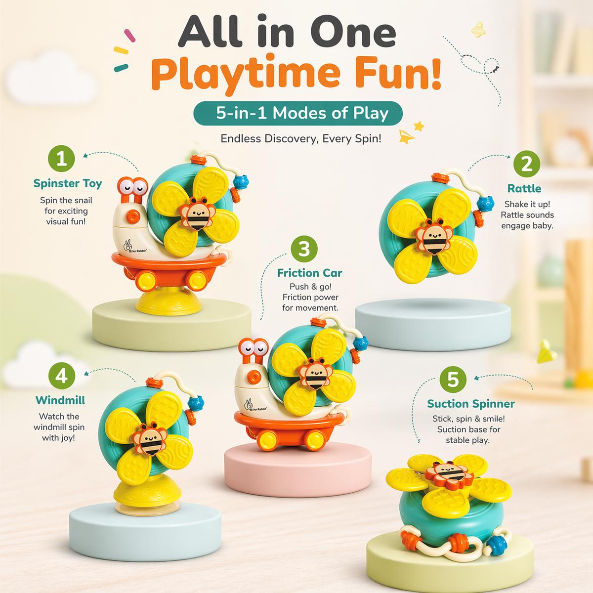 RRR Collection Store Baby Spinner Toy for Kids | Suction Cup Rotating Toy | Colorful Sensory Toy for Toddlers (1-4 Years) | BPA Free Safe Plastic | Hand-Eye Coordination Learning Toy