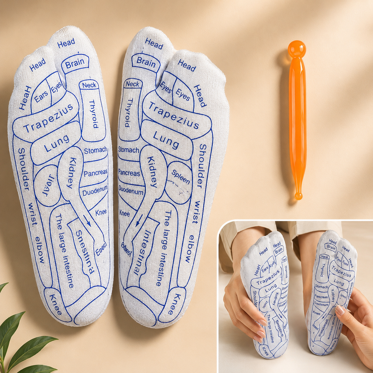 Reflexology Socks with Trigger Point Massage Tool | Acupressure Foot Massage Socks with Reflexology Chart for Women & Men – 1 Pair