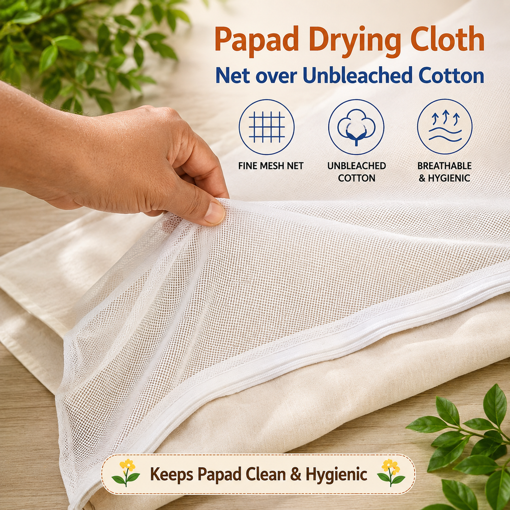 Papad Drying Cloth with Net Zip Cover, 56 x 48 Inch Reusable Food Drying Cloth for Papad, Millets, Fryums, Grains & Dry Fruits