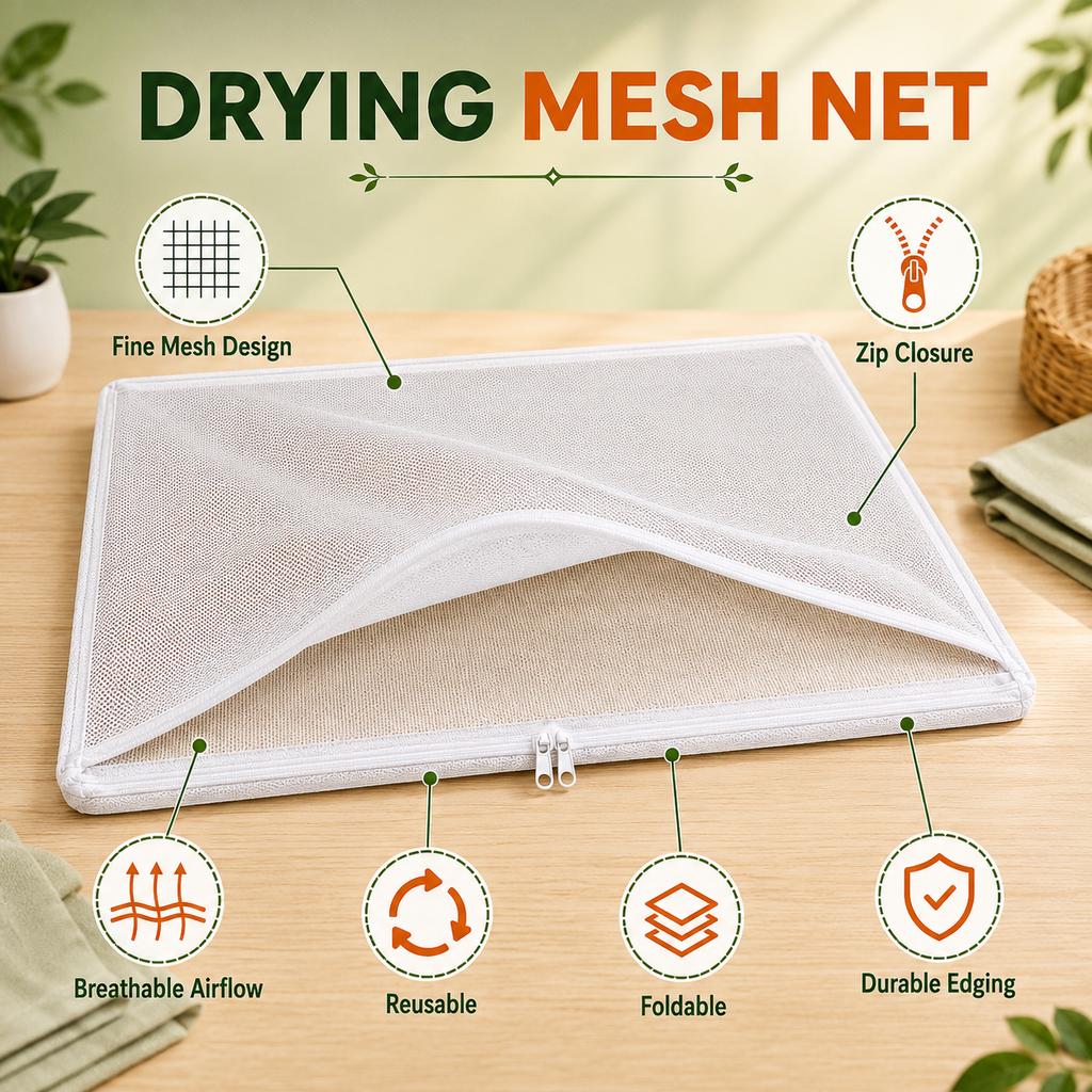 Papad Drying Mesh Net with Zip Cover, 28 x 38 Inch Reusable Food Drying Mat for Papad, Chilli, Fryums, Herbs, Spices, Grains & Dry Fruits