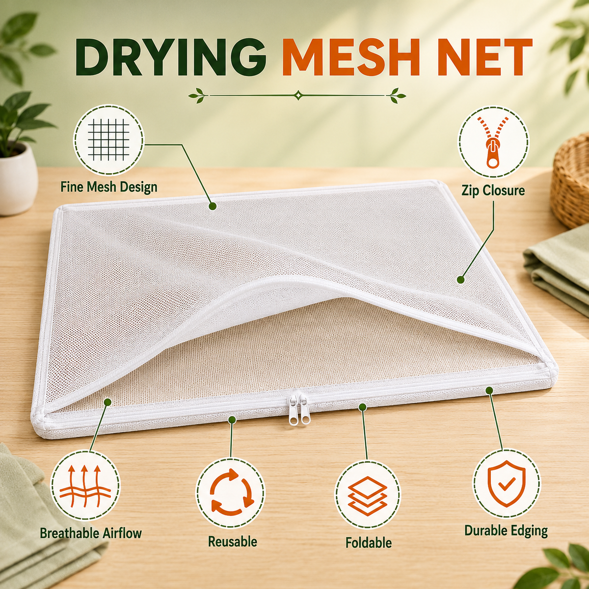 Papad Drying Mesh Net with Zip Cover, 28 x 38 Inch Reusable Food Drying Mat for Papad, Chilli, Fryums, Herbs, Spices, Grains & Dry Fruits