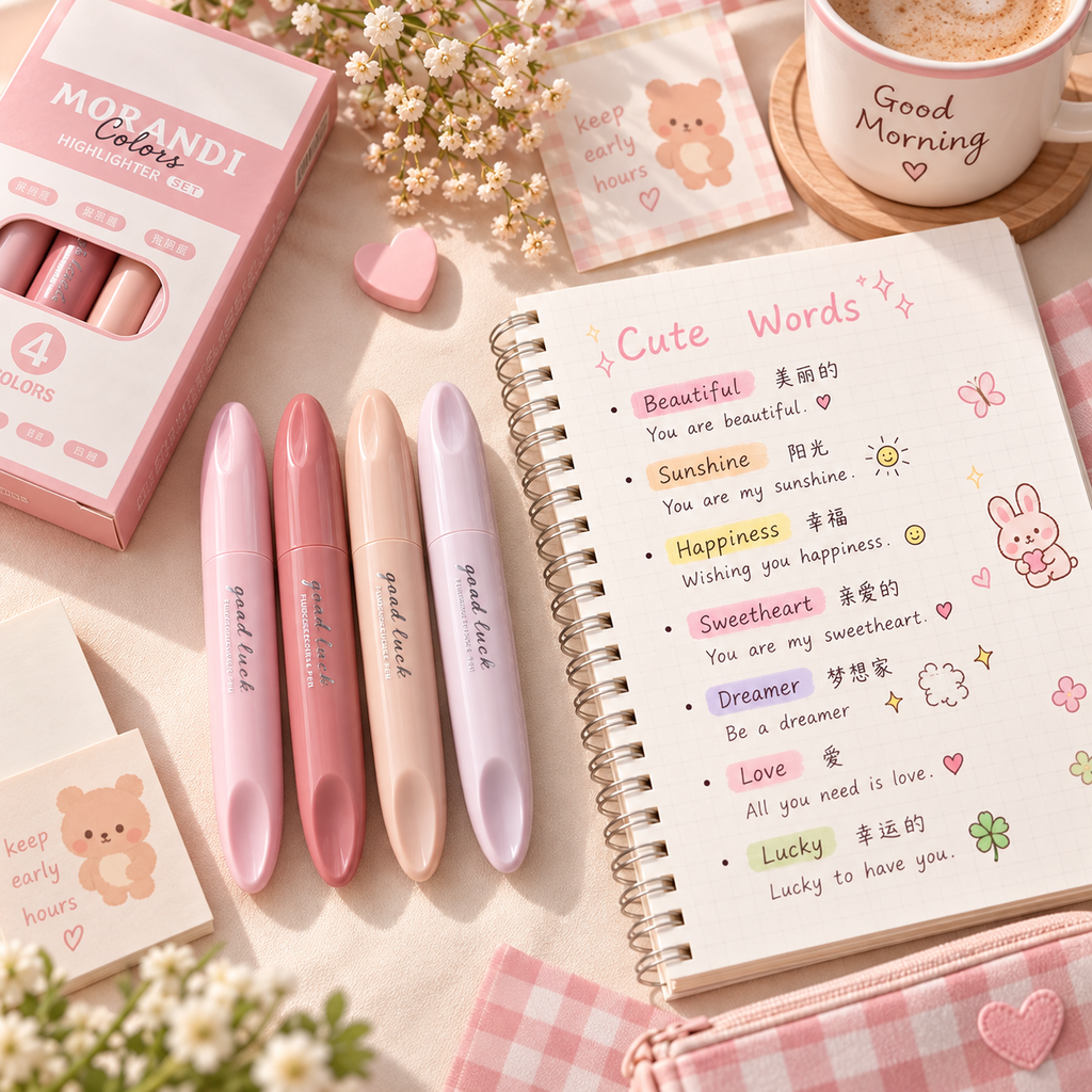 4 Pcs Morandi Pastel Highlighter Set | Soft Chisel Tip Quick-Dry No-Bleed Mildliner Markers for Journaling, Notes, School, Office & Planner