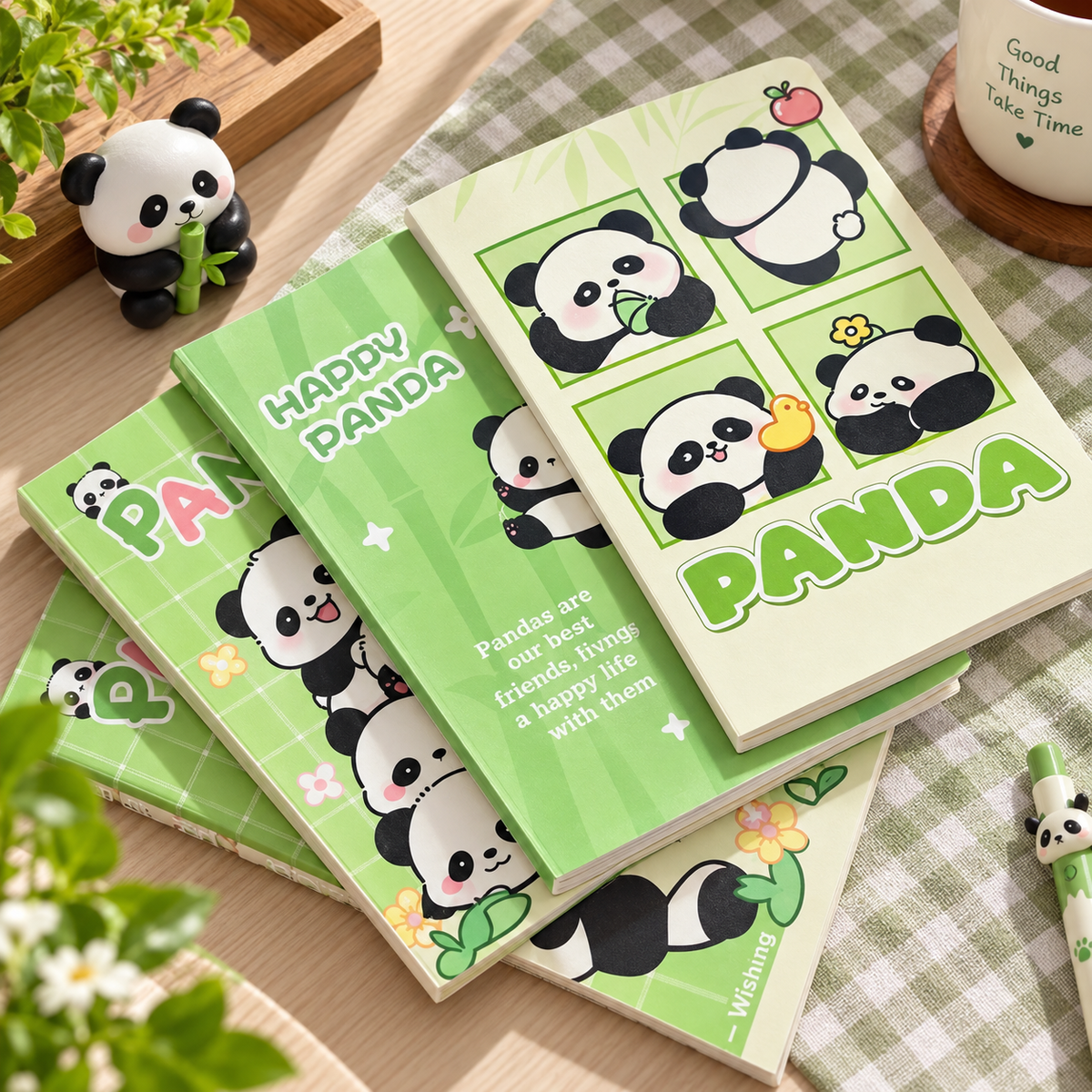 A5 Panda Theme Notebook Set of 4 | 60 Pages Ruled Notebook with 22 Lines per Page | Cute Panda Writing Notebook for School, Journaling, Notes & Diary