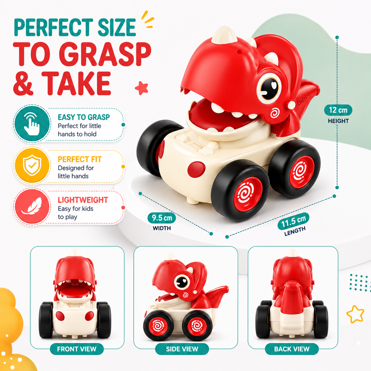 RRR Collection Dinosaur Press & Go Toy Car for Toddlers 1-3 Years | Baby Dino Friction Powered Whistle Car | Educational Push Toy for Boys & Girls