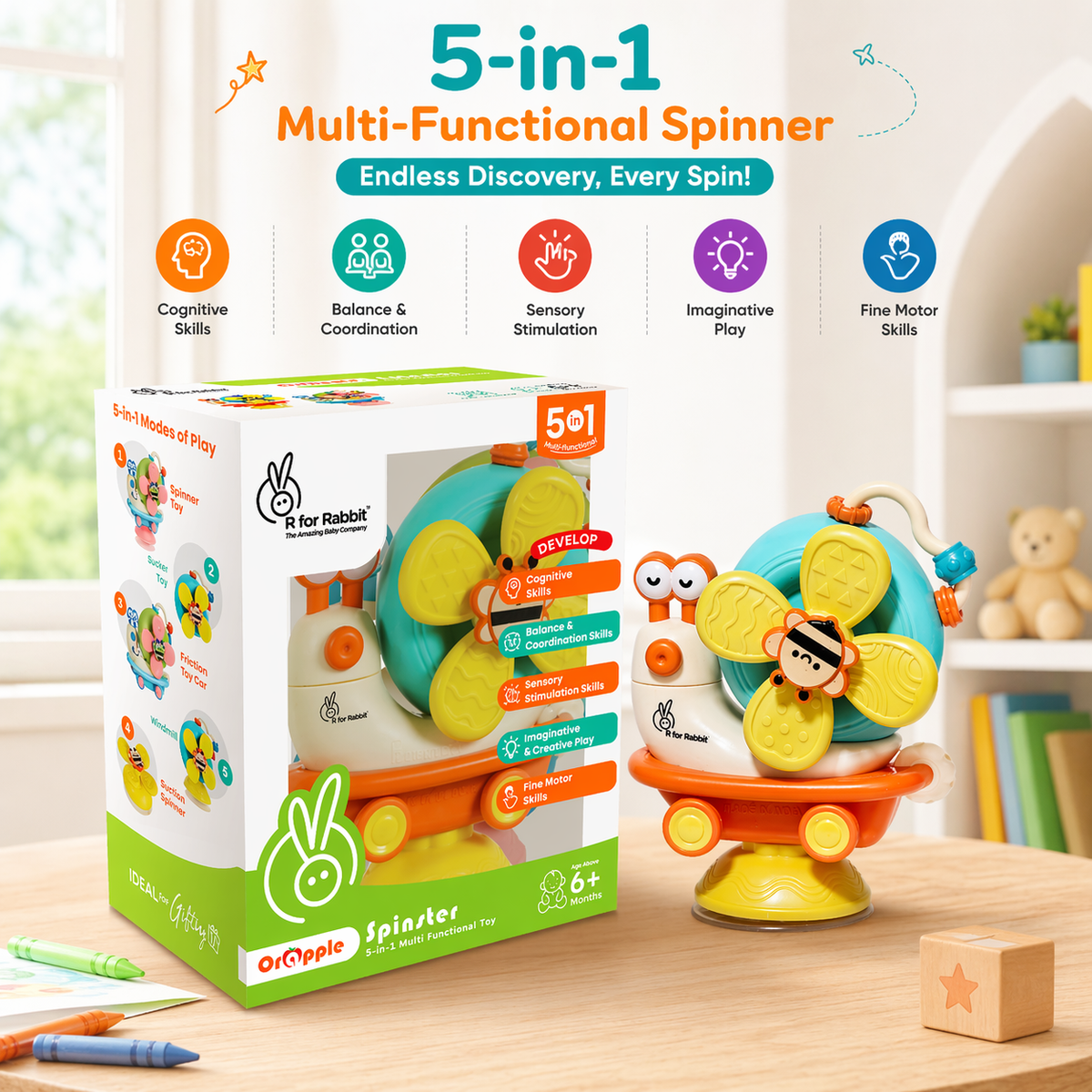 RRR Collection Store Baby Spinner Toy for Kids | Suction Cup Rotating Toy | Colorful Sensory Toy for Toddlers (1-4 Years) | BPA Free Safe Plastic | Hand-Eye Coordination Learning Toy