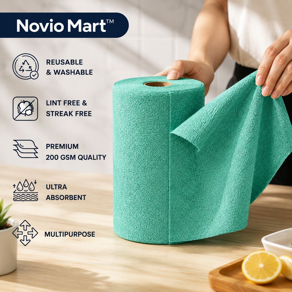 Microfiber Cleaning Cloth Roll 20 Pcs | Reusable, Washable, Lint-Free & Ultra Absorbent Kitchen Cleaning Towels – Sea Green, 25 × 25 cm