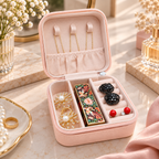Faux Leather Mini Jewellery Travel Case | Portable Jewelry Organizer Box for Rings, Earrings, Necklaces & Accessories – Pink