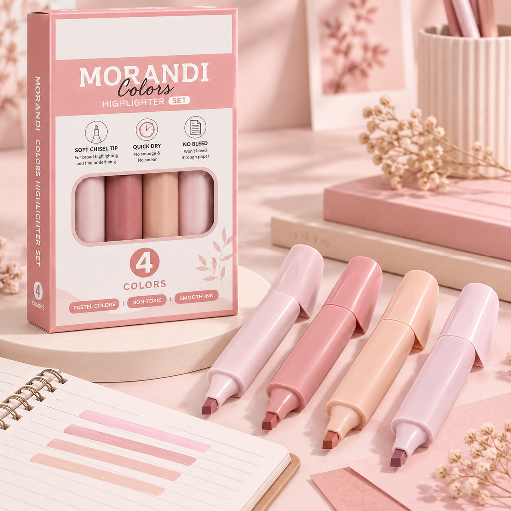 4 Pcs Morandi Pastel Highlighter Set | Soft Chisel Tip Quick-Dry No-Bleed Mildliner Markers for Journaling, Notes, School, Office & Planner