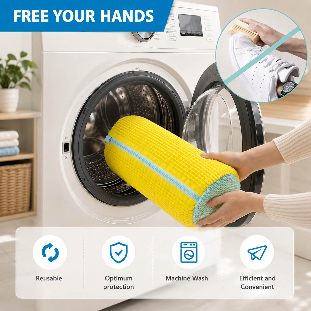 Shoe Washing Machine Bag for Sneakers & Delicate Shoes | Reusable Laundry Shoe Bag with Durable Zipper Mesh, 360° Deep Cleaning – Yellow