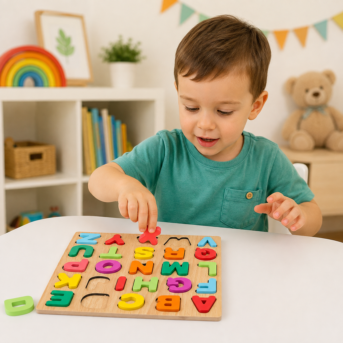 Wooden ABCD Learning Educational Board for Kids | Alphabet, Numbers & Shapes Puzzle Set for Toddlers & Preschoolers