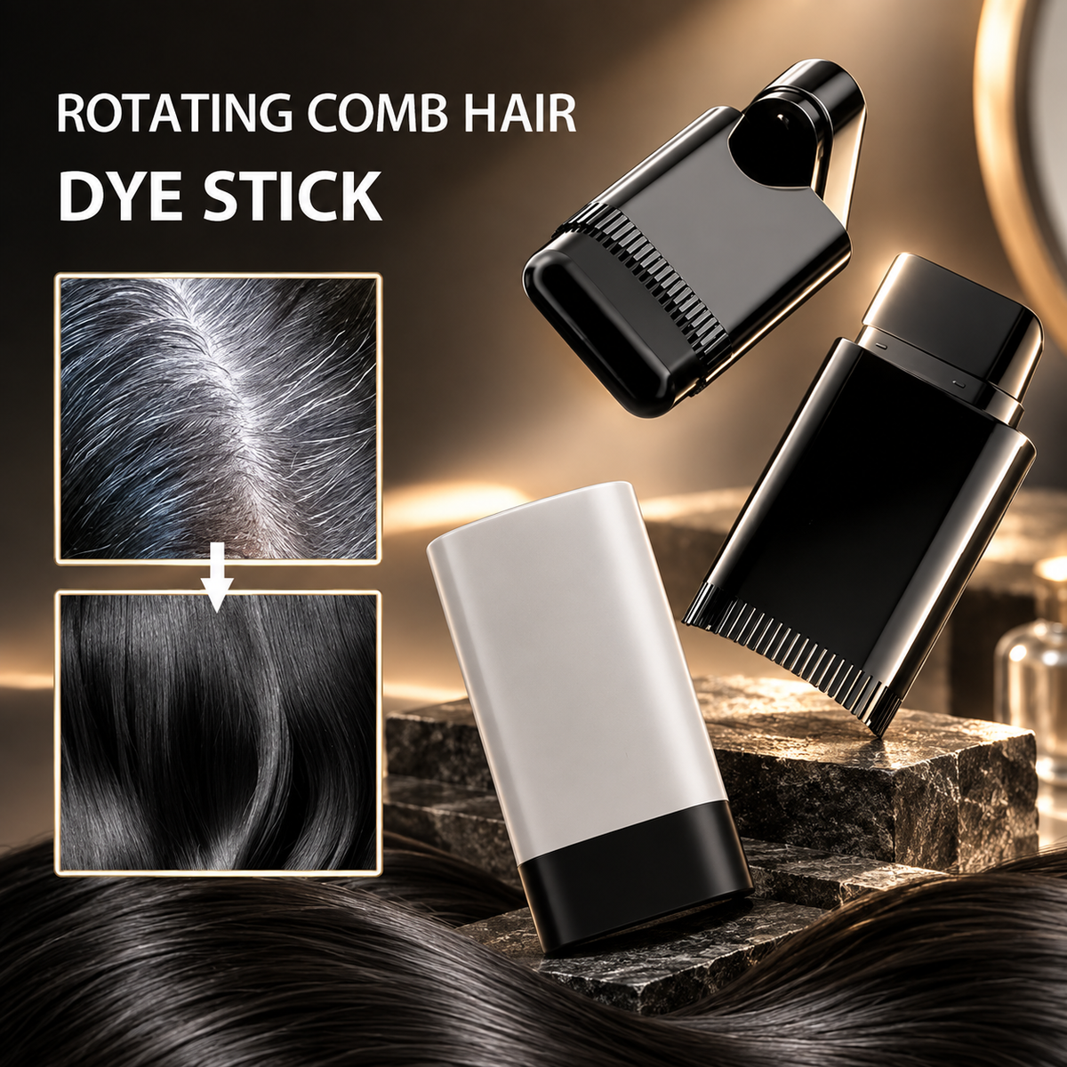 Hair Color Comb Stick for Grey Hair Coverage | Waterproof & Sweat-Proof Hair Root Touch-Up Stick for Men & Women – Black