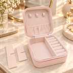Faux Leather Mini Jewellery Travel Case | Portable Jewelry Organizer Box for Rings, Earrings, Necklaces & Accessories – Pink