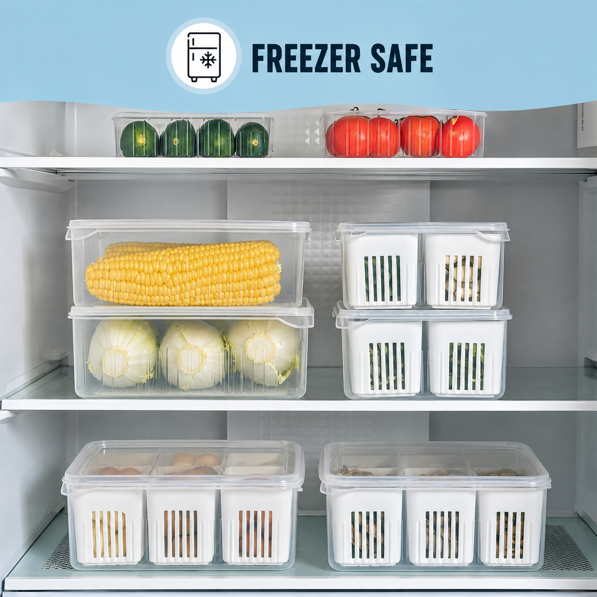 Fridge Storage Box with Lid & 4 Compartments | Refrigerator Organizer Basket for Fruits, Vegetables, Onion, Garlic & Herbs