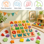 Wooden ABCD Learning Educational Board for Kids | Alphabet, Numbers & Shapes Puzzle Set for Toddlers & Preschoolers