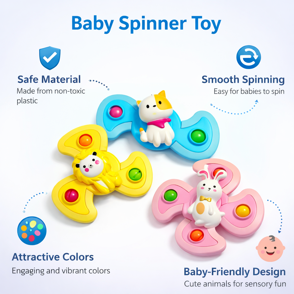 Baby Spinner Toy for Kids | Suction Cup Rotating Toy | Colorful Sensory Toy for Toddlers (1-4 Years) | BPA Free Safe Plastic | Hand-Eye Coordination Learning Toy