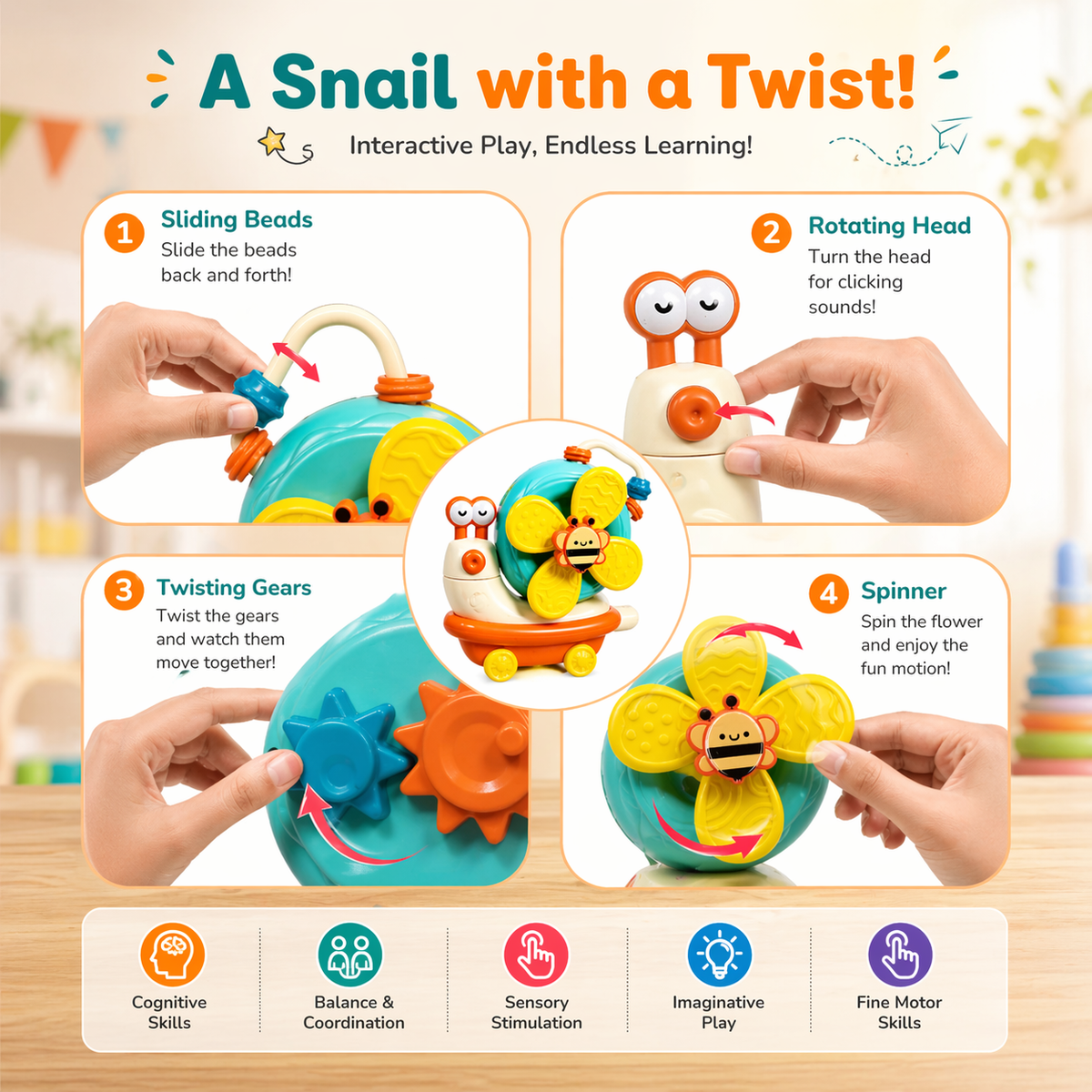 RRR Collection Store Baby Spinner Toy for Kids | Suction Cup Rotating Toy | Colorful Sensory Toy for Toddlers (1-4 Years) | BPA Free Safe Plastic | Hand-Eye Coordination Learning Toy