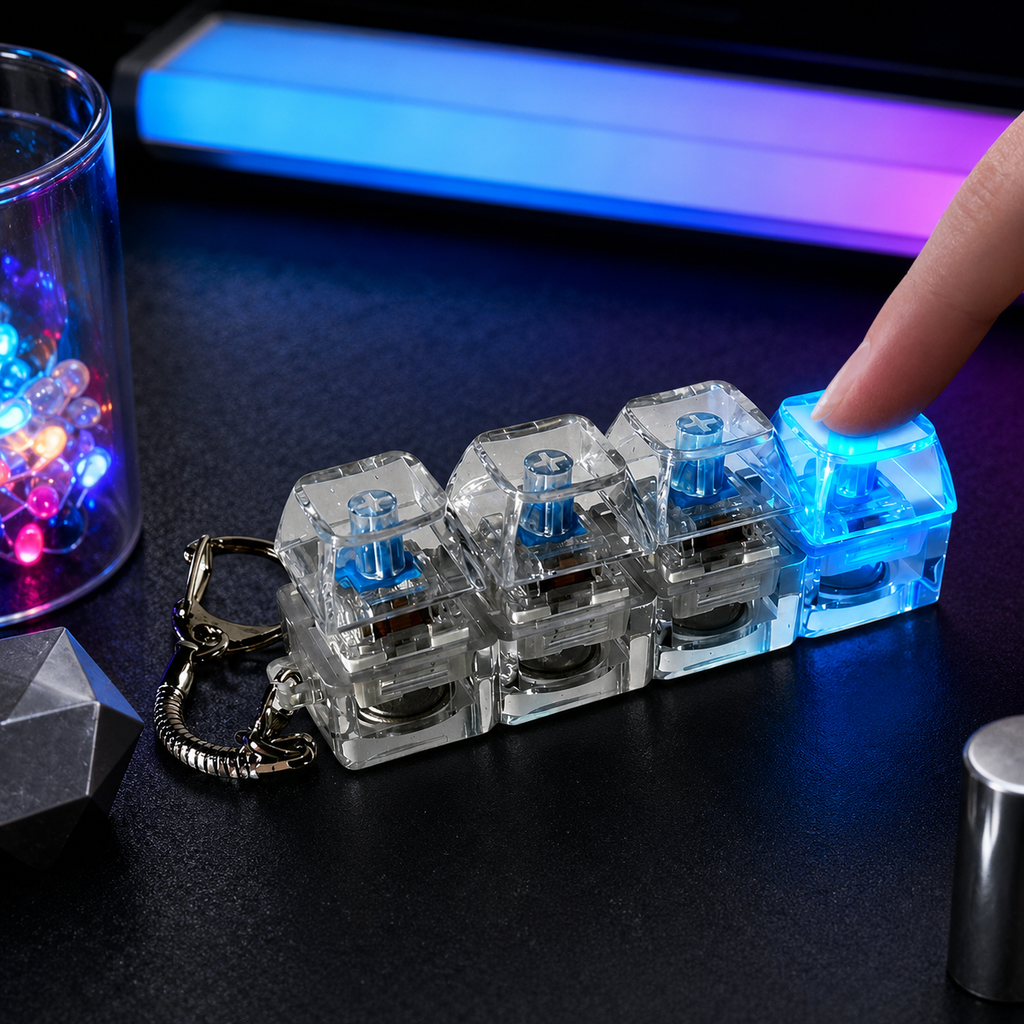 RRR Collection Mechanical Keyboard Switch Keychain | Blue Clicky Switch Tester | Fidget Keychain Toy | Keyboard Switch Sample for Gamers & Typing Enthusiasts