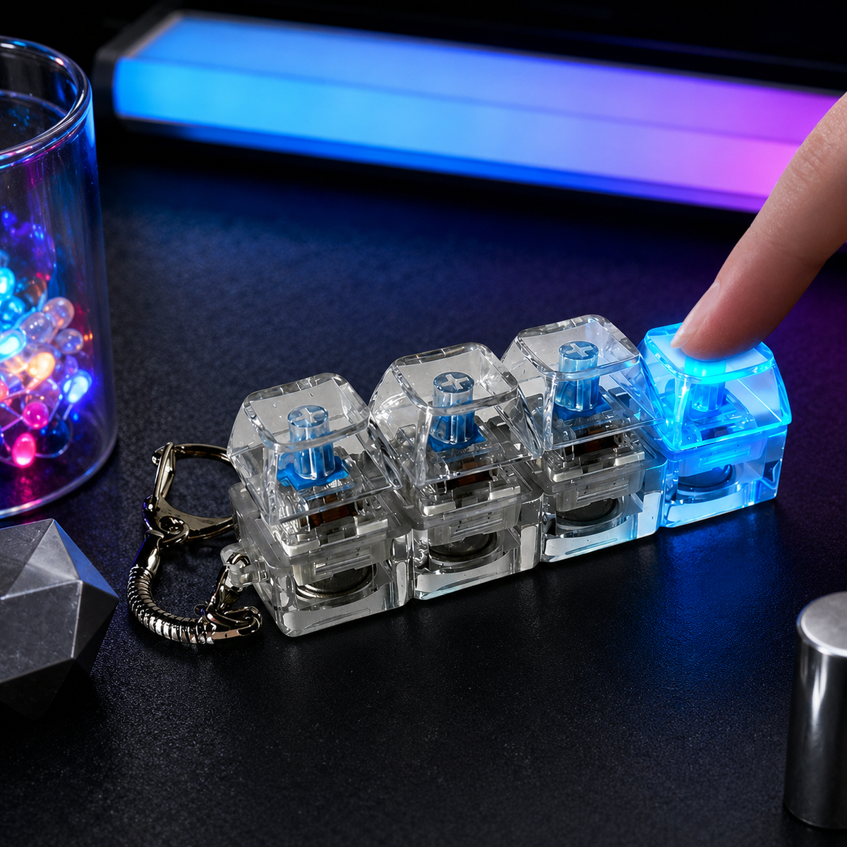 RRR Collection Mechanical Keyboard Switch Keychain | Blue Clicky Switch Tester | Fidget Keychain Toy | Keyboard Switch Sample for Gamers & Typing Enthusiasts