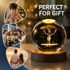 3D Galaxy Deer Crystal Ball Night Light with Engraved LED Glass Ball & Wooden Base | USB Decorative Table Lamp