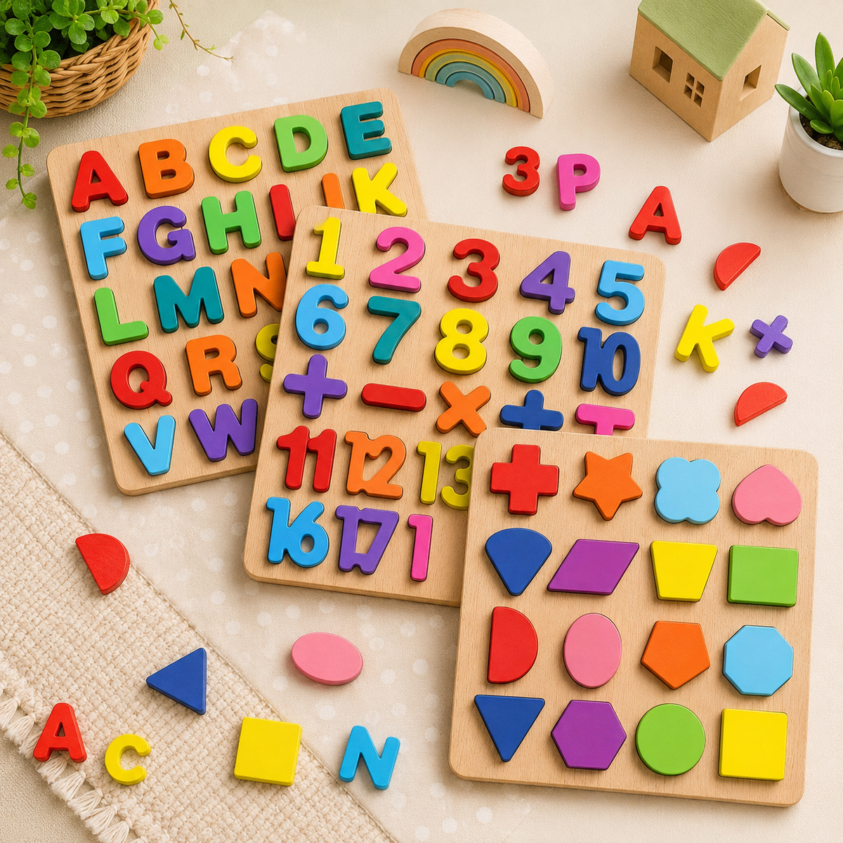Wooden ABCD Learning Educational Board for Kids | Alphabet, Numbers & Shapes Puzzle Set for Toddlers & Preschoolers