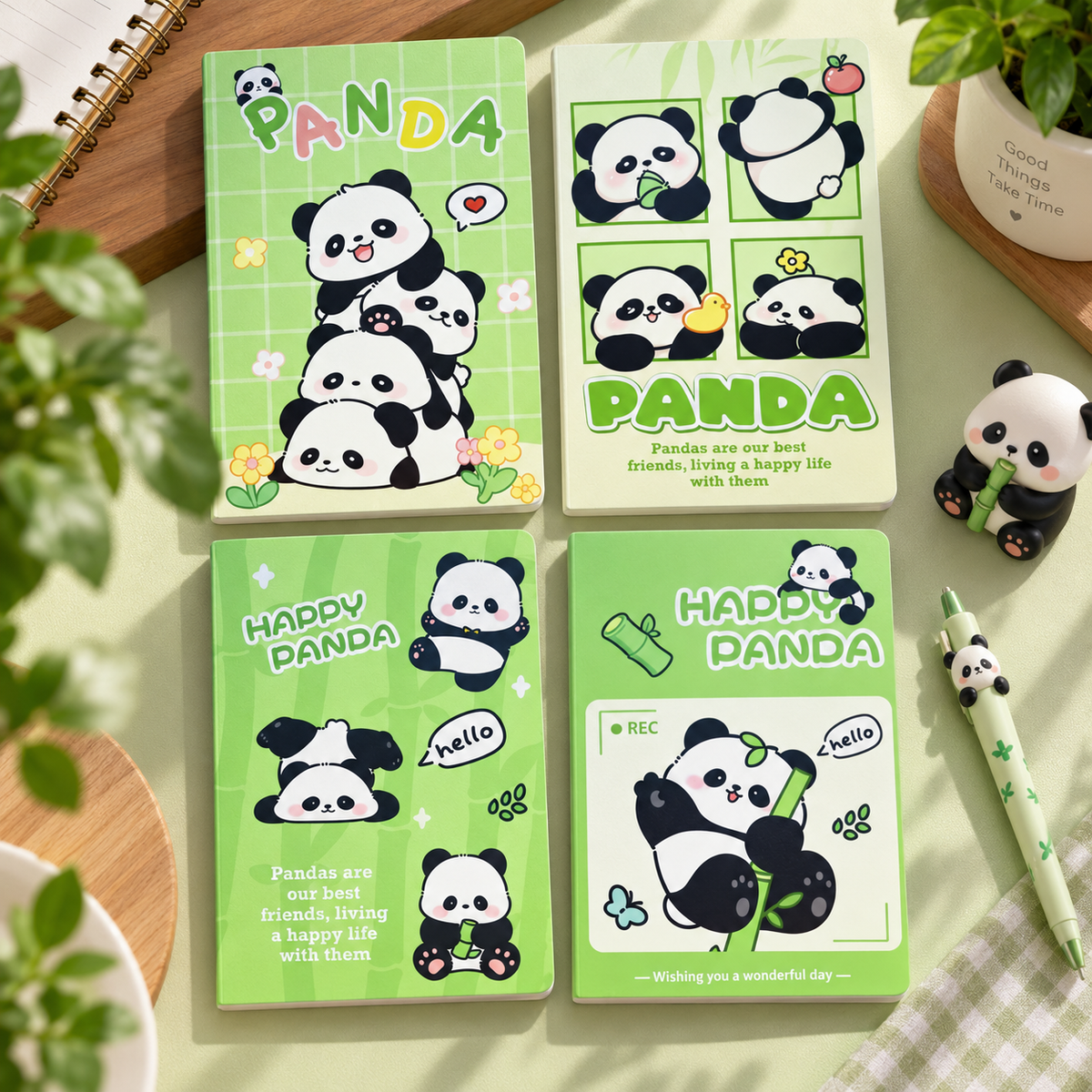 A5 Panda Theme Notebook Set of 4 | 60 Pages Ruled Notebook with 22 Lines per Page | Cute Panda Writing Notebook for School, Journaling, Notes & Diary