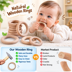 Silicone & Wooden Baby Teether Ring for Infants, Soft Textured Teething Toy