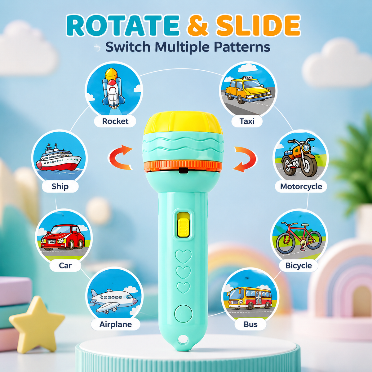 RRR Collection Kids Projection Flashlight Toy | Story Projector Torch with Picture Slides | Educational Learning Toy for Boys & Girls 3+ Years