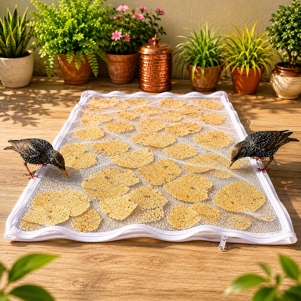 Papad Drying Cloth with Net Zip Cover, 56 x 48 Inch Reusable Food Drying Cloth for Papad, Millets, Fryums, Grains & Dry Fruits
