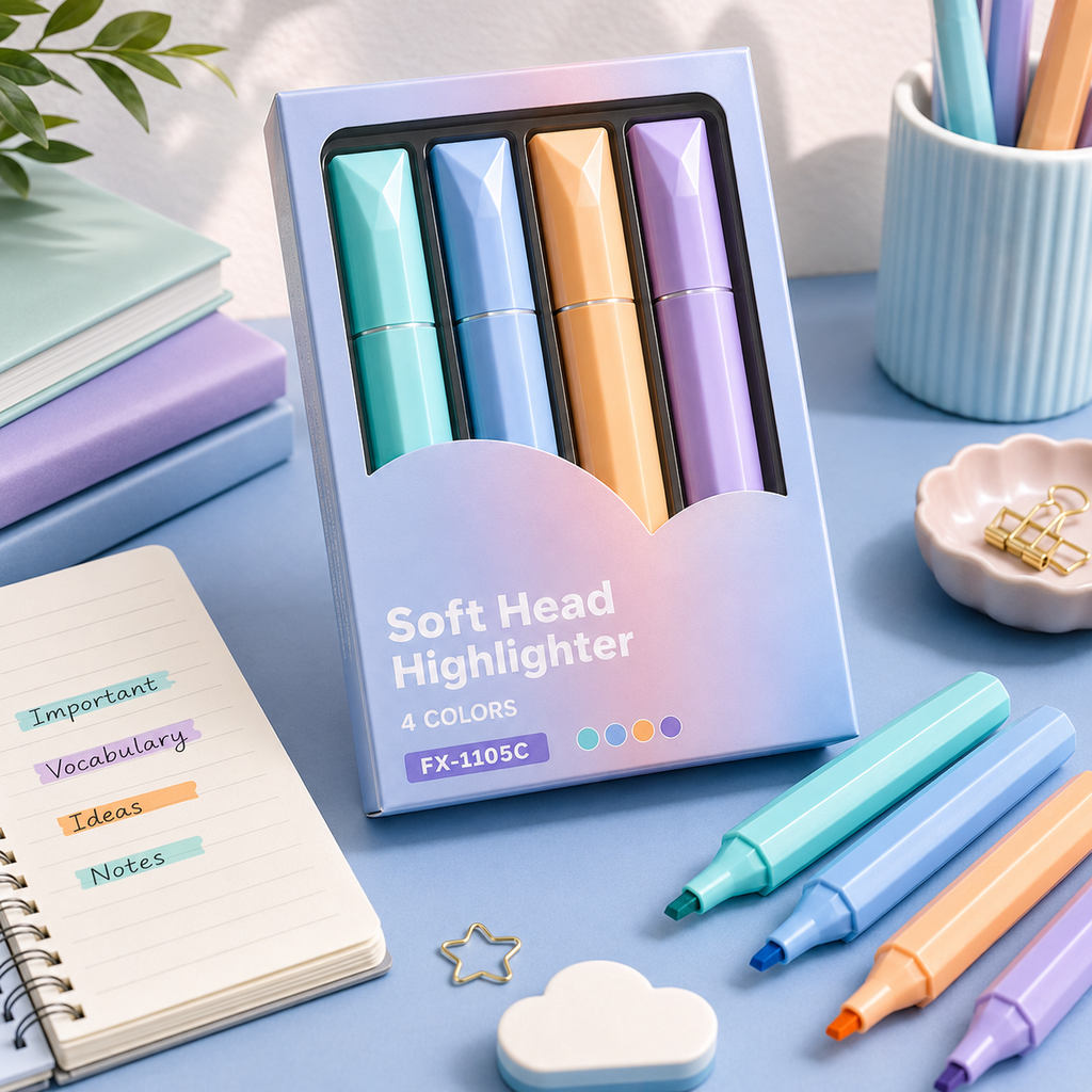 4 PCS Pastel Highlighter Set, Soft Head Chisel Tip Highlighter Pens for School, College, Office, Journaling, Notes & Planner