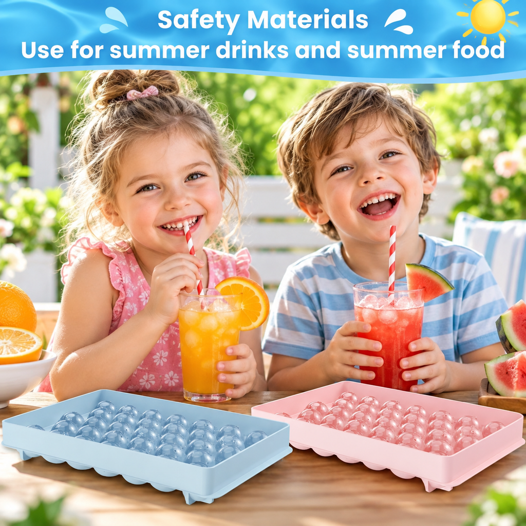 33 Cavity Round Ice Cube Trays with Lids – Pack of 2 | Ice Moulds for Freezer, Drinks, Cocktails & Cold Beverages