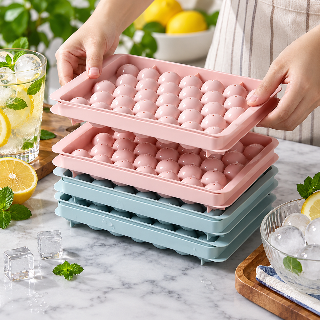33 Cavity Round Ice Cube Trays with Lids – Pack of 2 | Ice Moulds for Freezer, Drinks, Cocktails & Cold Beverages