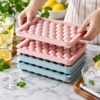 33 Cavity Round Ice Cube Trays with Lids – Pack of 2 | Ice Moulds for Freezer, Drinks, Cocktails & Cold Beverages