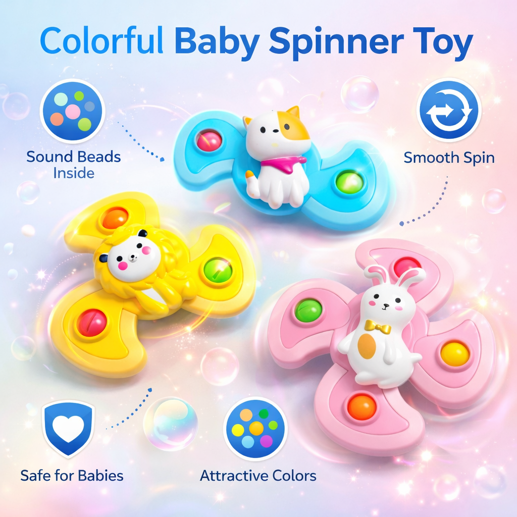 Baby Spinner Toy for Kids | Suction Cup Rotating Toy | Colorful Sensory Toy for Toddlers (1-4 Years) | BPA Free Safe Plastic | Hand-Eye Coordination Learning Toy