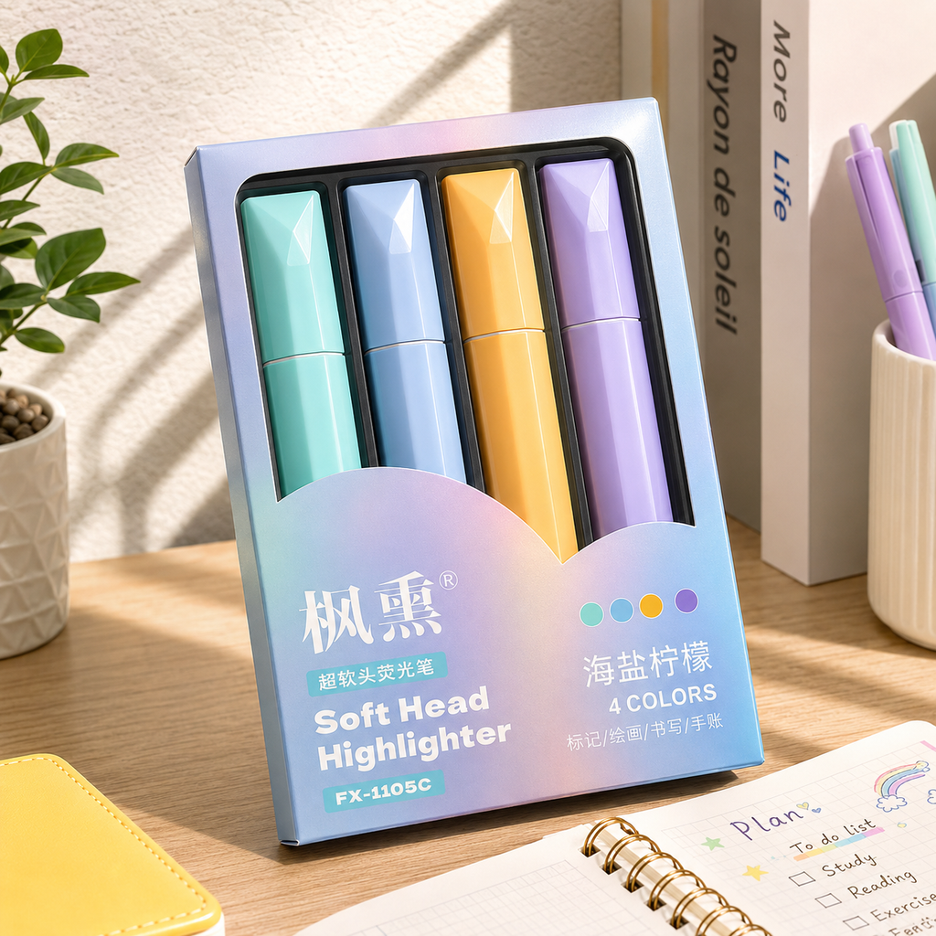 4 PCS Pastel Highlighter Set, Soft Head Chisel Tip Highlighter Pens for School, College, Office, Journaling, Notes & Planner
