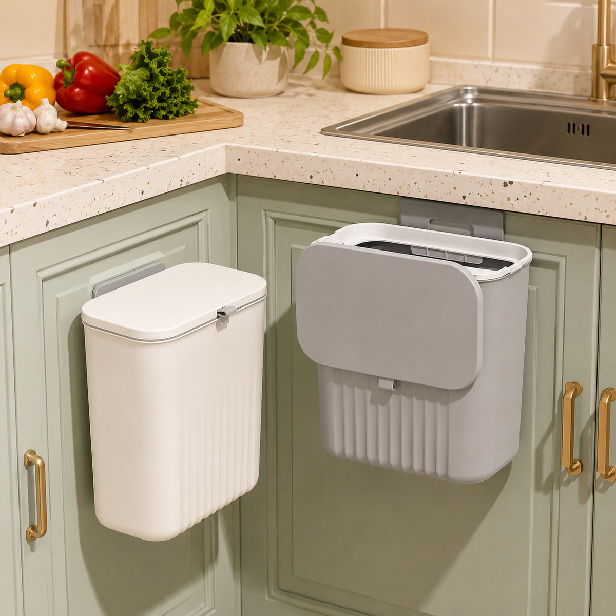 Hangable Kitchen Waste Compost Bin | Rubbish Basket & Waste Sorting Organizer for Cabinet Door, Bedroom & Countertop