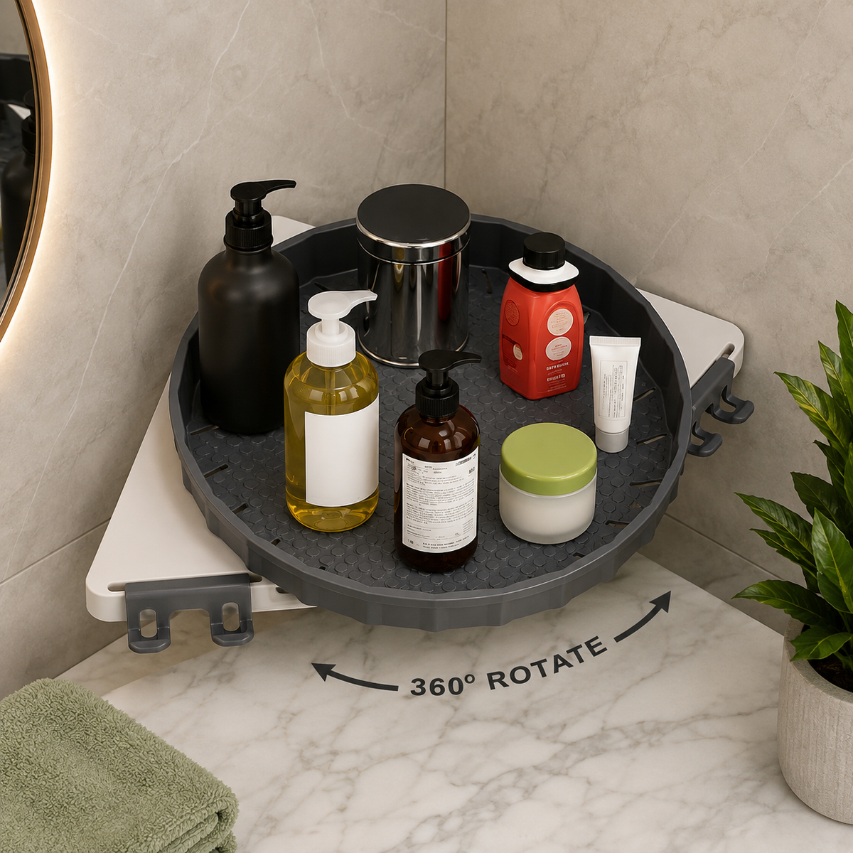 360 Degree Rotating Bathroom & Kitchen Corner Shelf | Plastic Multipurpose Wall Mount Storage Rack