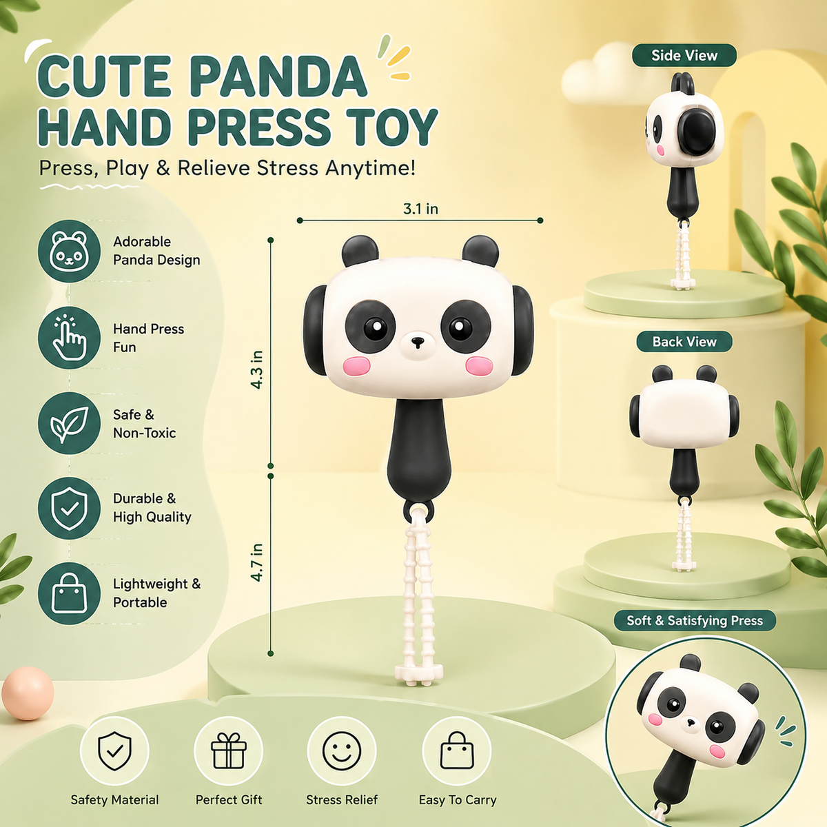 RRR Collection Cute Panda Hammer Keychain with Sound | Shake Left Right Beep | Soft Silicone Fidget Keychain | Sensory Stress Reliever for Kids, Babies & Toddlers