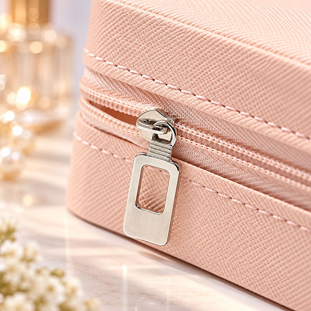 Faux Leather Mini Jewellery Travel Case | Portable Jewelry Organizer Box for Rings, Earrings, Necklaces & Accessories – Pink
