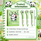 Panda Correction Tape Set of 3 | Quick-Dry White-Out Correction Tape Rollers for Students, Kids, School & Office | No-Mess Paper Correction with Precision Tip