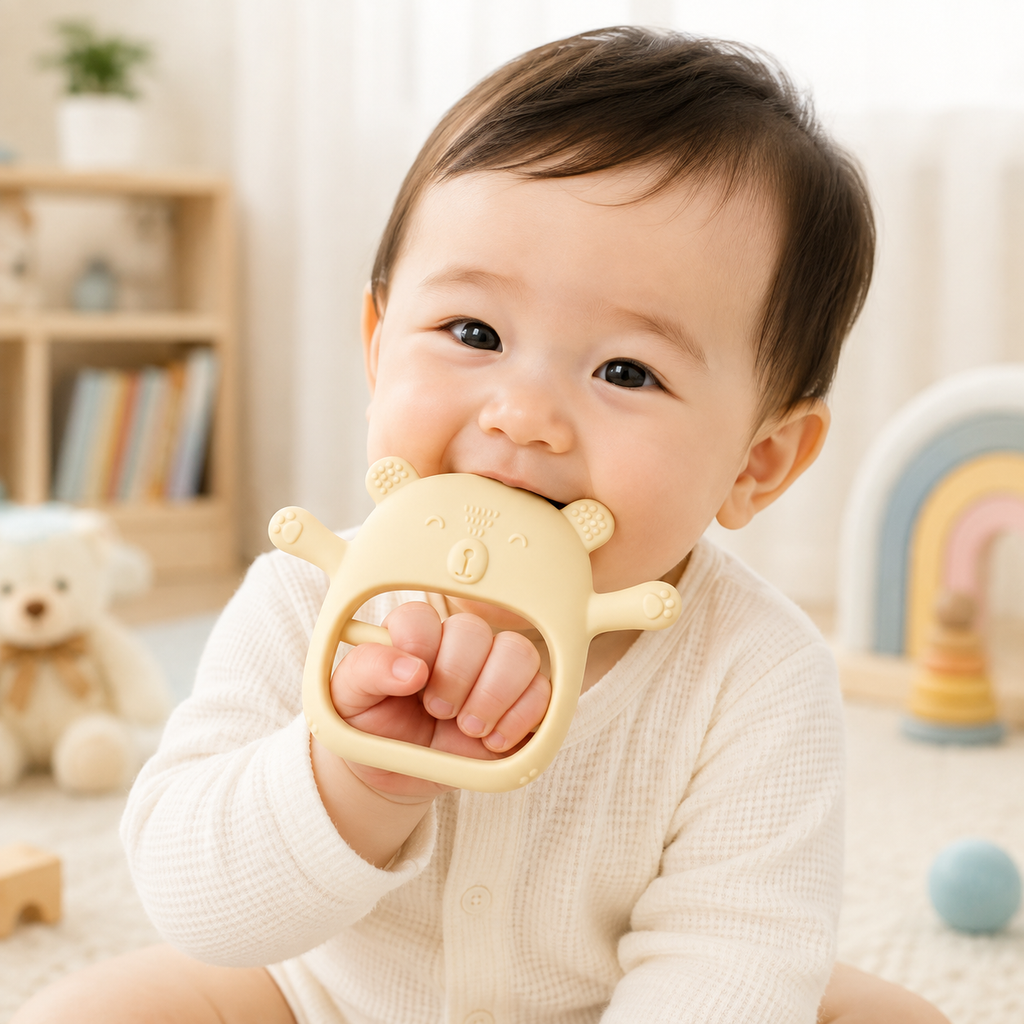 Elephant Wrist-Fit Sensory Teething Toy for Babies 3–12 Months | Food-Grade Silicone No-Drop BPA-Free Baby Teether