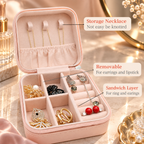 Faux Leather Mini Jewellery Travel Case | Portable Jewelry Organizer Box for Rings, Earrings, Necklaces & Accessories – Pink