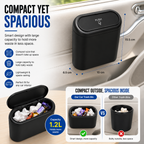 Mini Car Dustbin with Push Lid | Hanging Black Car Trash Bin for Cars, Home & Office