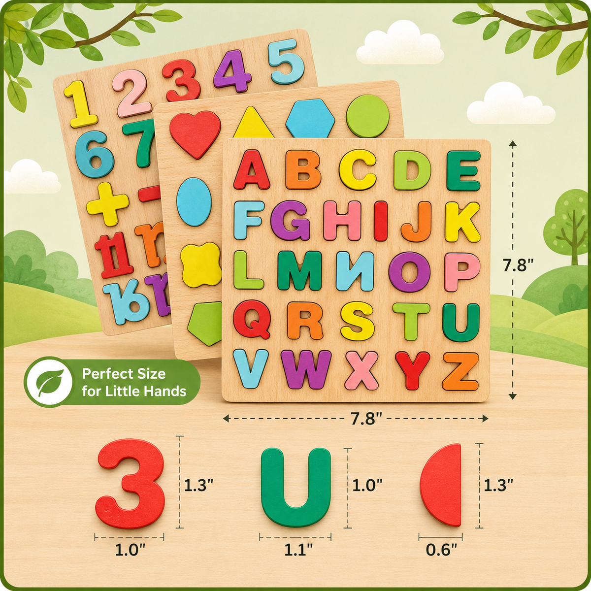 Wooden ABCD Learning Educational Board for Kids | Alphabet, Numbers & Shapes Puzzle Set for Toddlers & Preschoolers