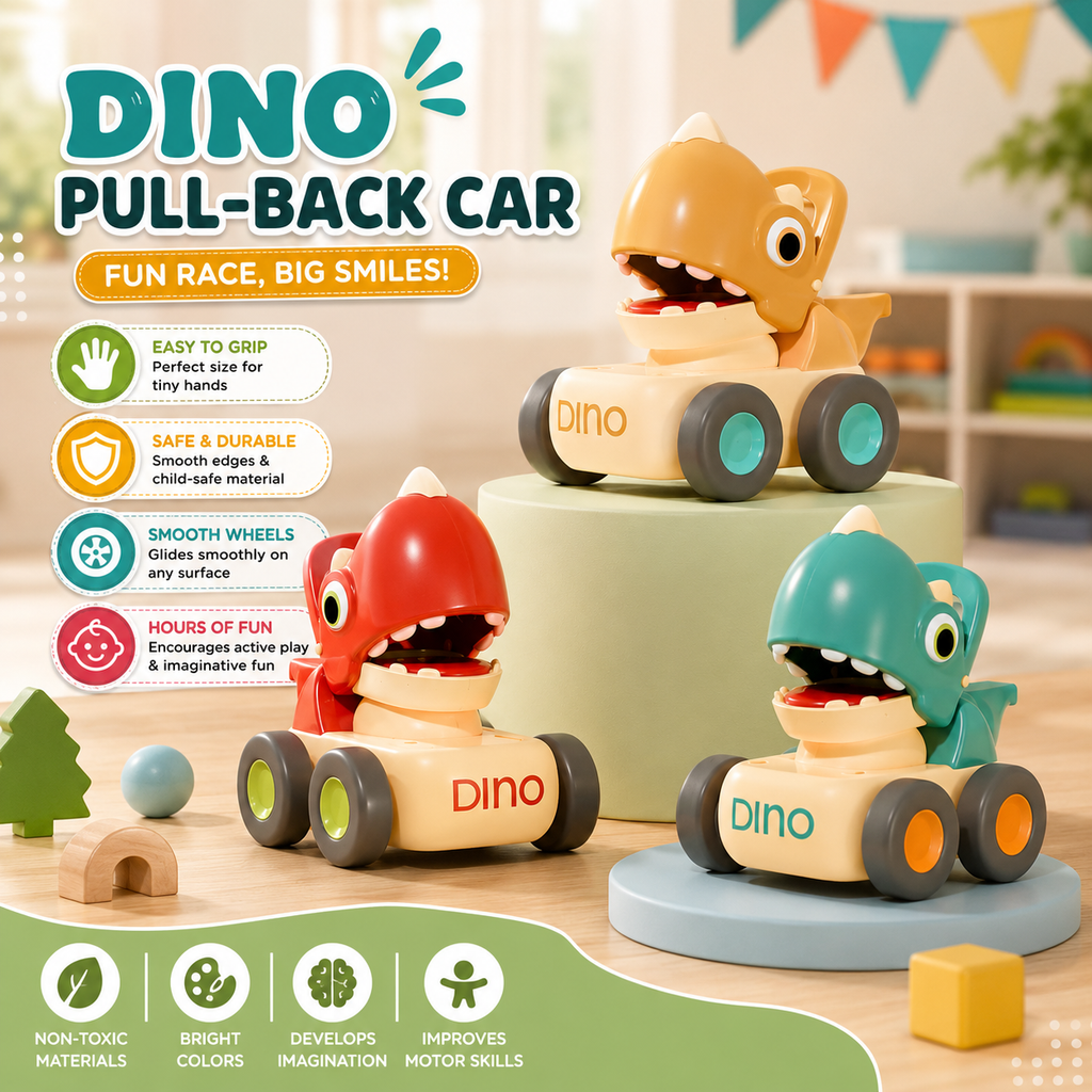 RRR Collection Dinosaur Press & Go Toy Car for Toddlers 1-3 Years | Baby Dino Friction Powered Whistle Car | Educational Push Toy for Boys & Girls