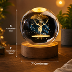 3D Galaxy Deer Crystal Ball Night Light with Engraved LED Glass Ball & Wooden Base | USB Decorative Table Lamp