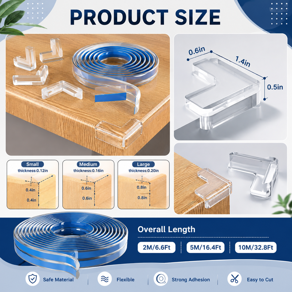 5 Meter Silicone Edge Protector Strip with 4 Corner Guards | Baby Safety Edge & Corner Protector for Table, Bed & Furniture