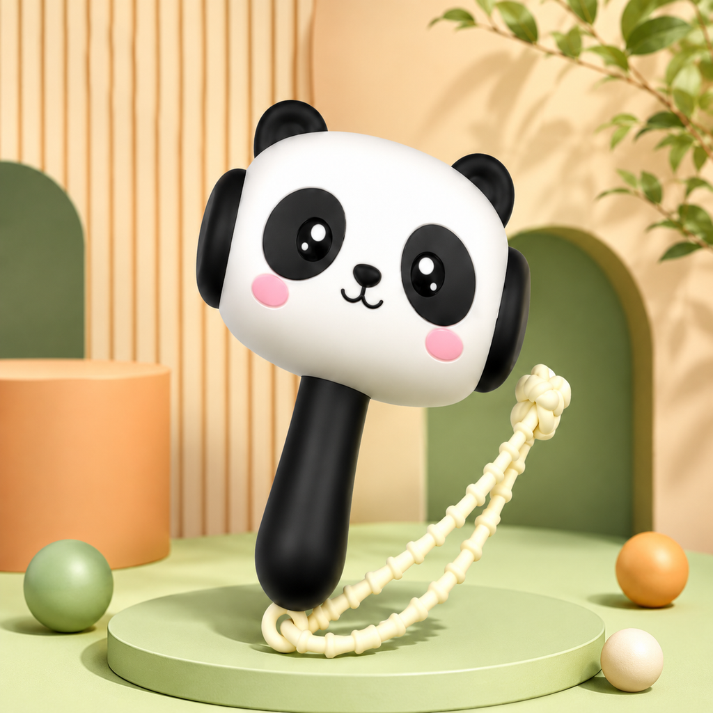 RRR Collection Cute Panda Hammer Keychain with Sound | Shake Left Right Beep | Soft Silicone Fidget Keychain | Sensory Stress Reliever for Kids, Babies & Toddlers