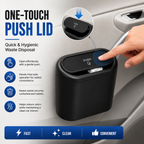 Mini Car Dustbin with Push Lid | Hanging Black Car Trash Bin for Cars, Home & Office