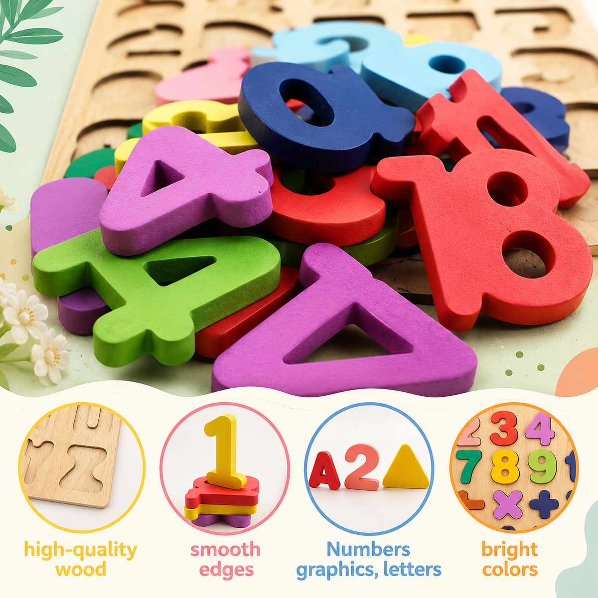 Wooden ABCD Learning Educational Board for Kids | Alphabet, Numbers & Shapes Puzzle Set for Toddlers & Preschoolers