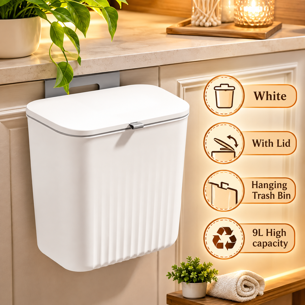 Hangable Kitchen Waste Compost Bin | Rubbish Basket & Waste Sorting Organizer for Cabinet Door, Bedroom & Countertop